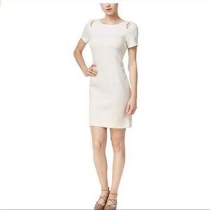 Kensie Ivory Sheath Dress XS Basketweave Shoulder Cut Out